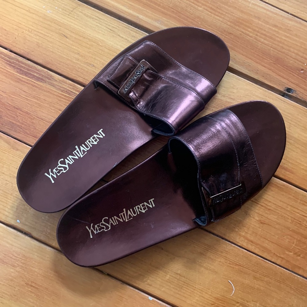 Yves Saint Laurent | Bronze slide sandals | Size 8.5/9